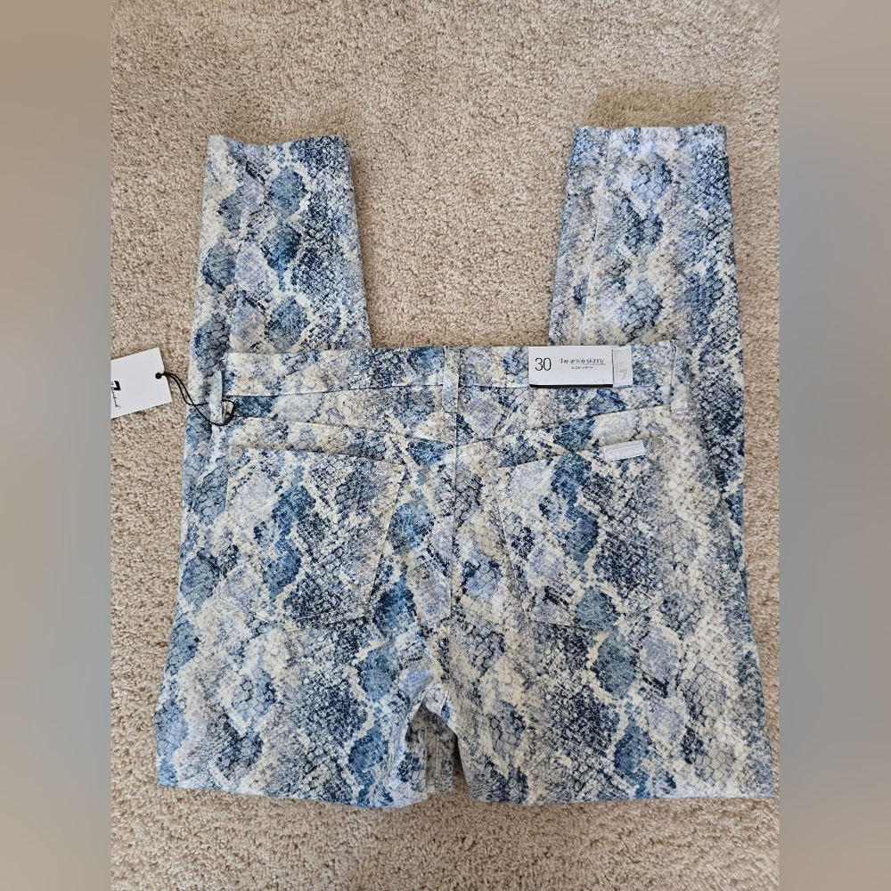 7 For All Mankind New Womens Size 30 Blue Snake Skin The Skinny Ankle - Picture 3 of 11